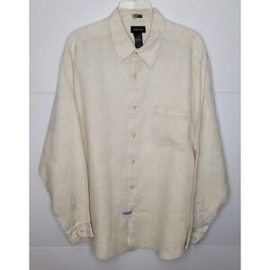 Claiborne Linen Button Down Men XL Cream Textured LongSleeve Shirt Preppy Casual